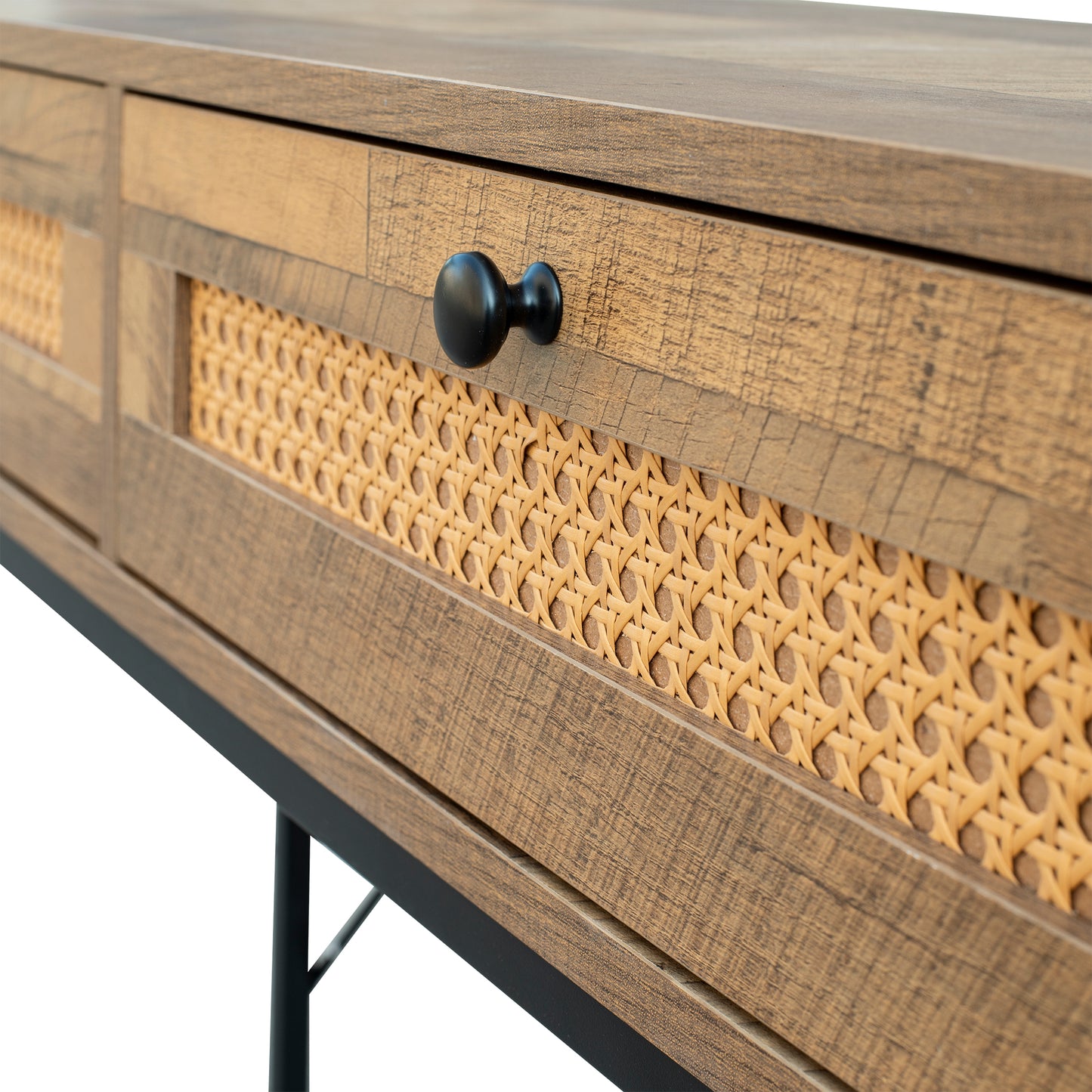 Rattan Console Table,Mix Oak