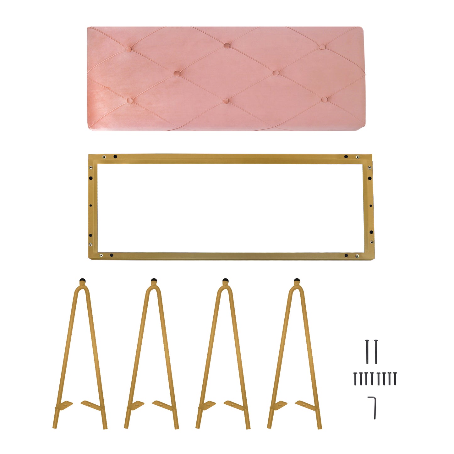 Upholstered Pink Velvet Bedroom Bench with Golden Leg