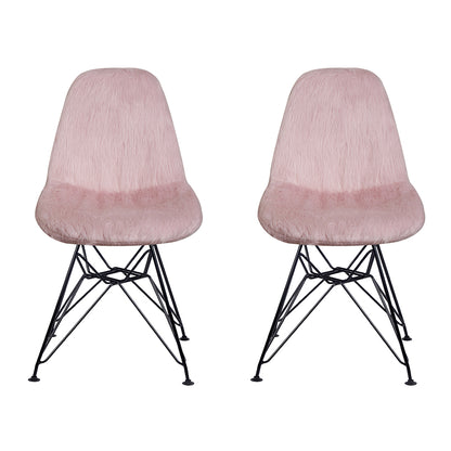 GIA Pink Fur Side Chair With Black Metal Leg
