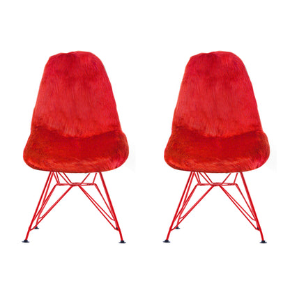 GIA Red Fur Side Chair With Red Metal Leg