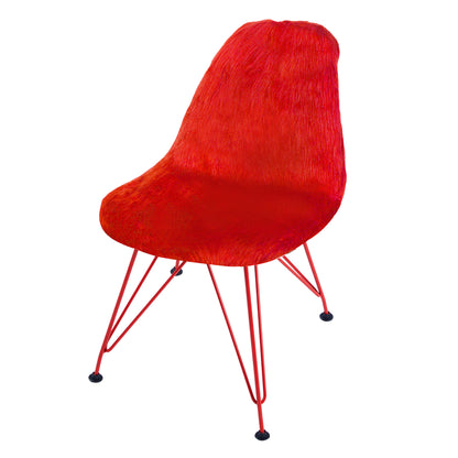 GIA Red Fur Side Chair With Red Metal Leg