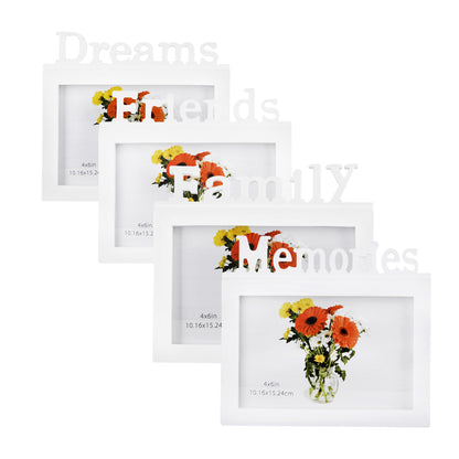 4PCS 4x6 White Table Desk Shelf Picture Frame Wall Hanging Photo Frame