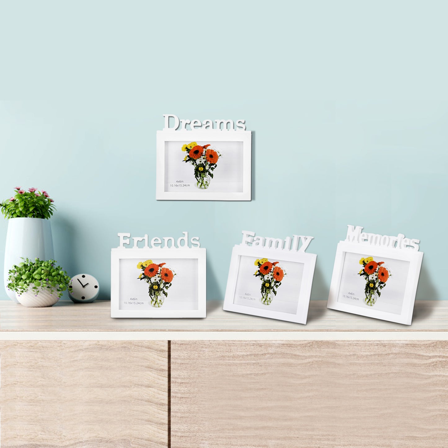 4PCS 4x6 White Table Desk Shelf Picture Frame Wall Hanging Photo Frame
