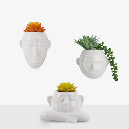 GIA Portrait Vase Artificial Succulents Ornament, White Ceramic Head Planter