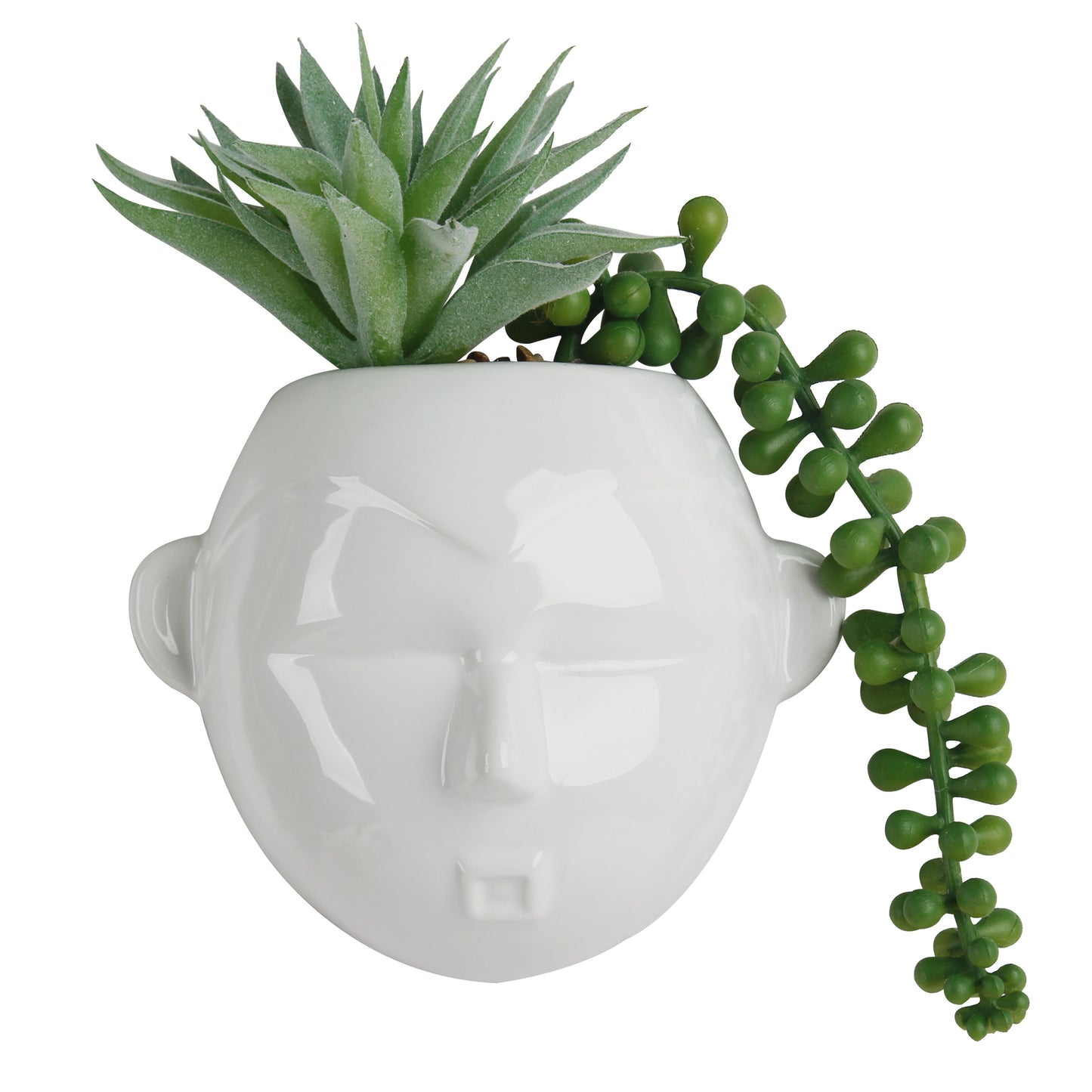 GIA Portrait Vase Artificial Succulents Ornament, White Ceramic Head Planter