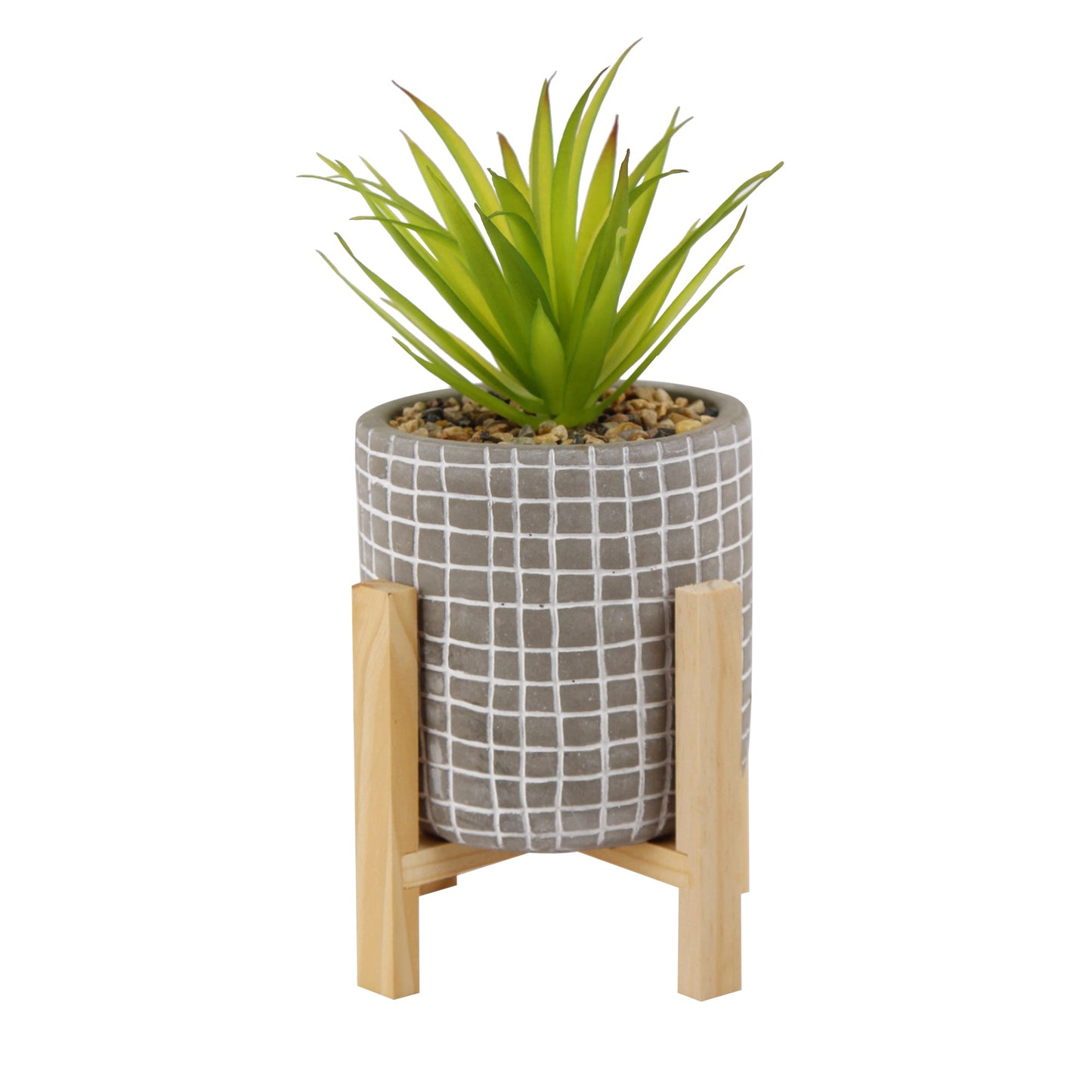 GIA Faux Agave Succulent Plant with Crafted Pot and Wooden Stand, Lush Green, Set of 2