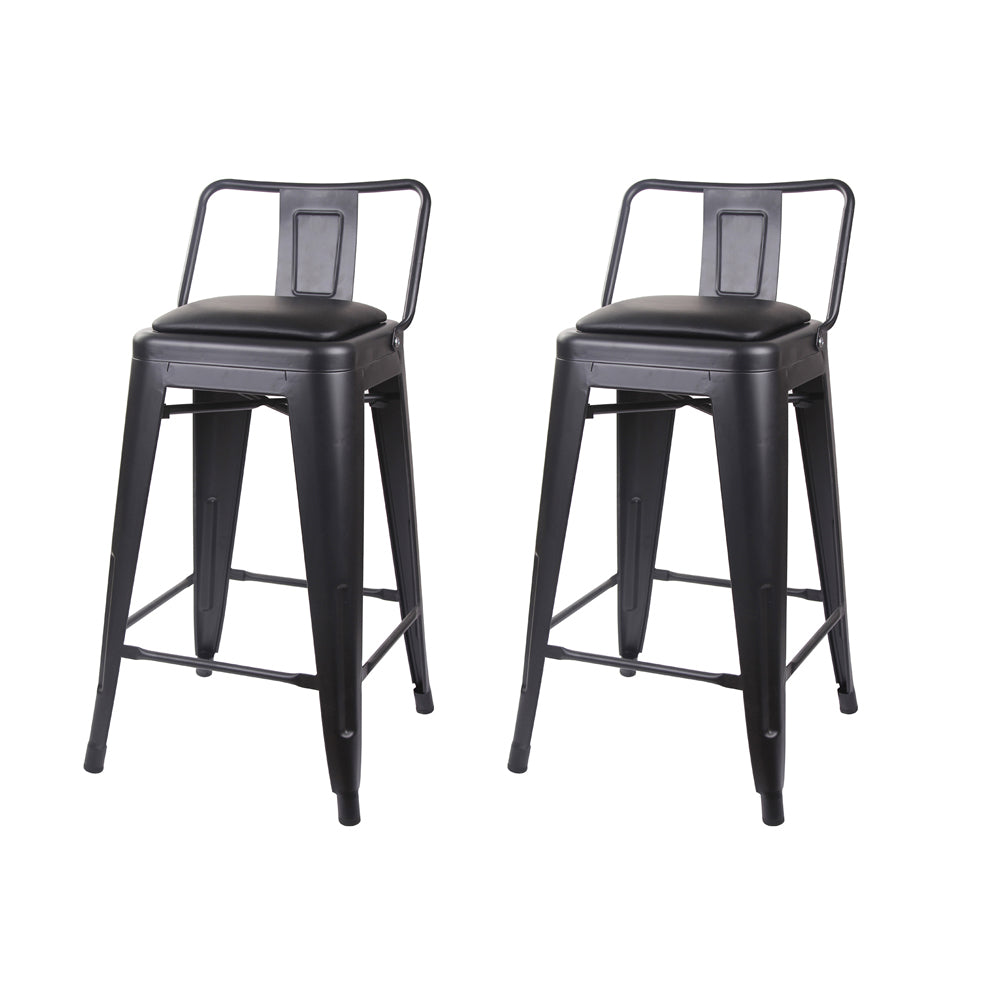 GIA 24 Inch Lowback Black Stool with Black PU Seat