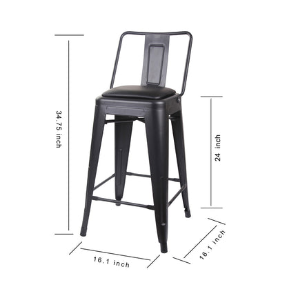 GIA 24 Inches High Back Black Metal Stool with Black PU Seat