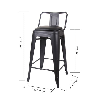 GIA 24 Inch Lowback Black Stool with Black PU Seat