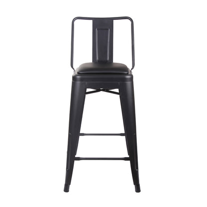 GIA 24 Inches High Back Black Metal Stool with Black PU Seat