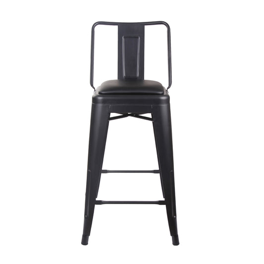 GIA 24 Inches High Back Black Metal Stool with Black PU Seat