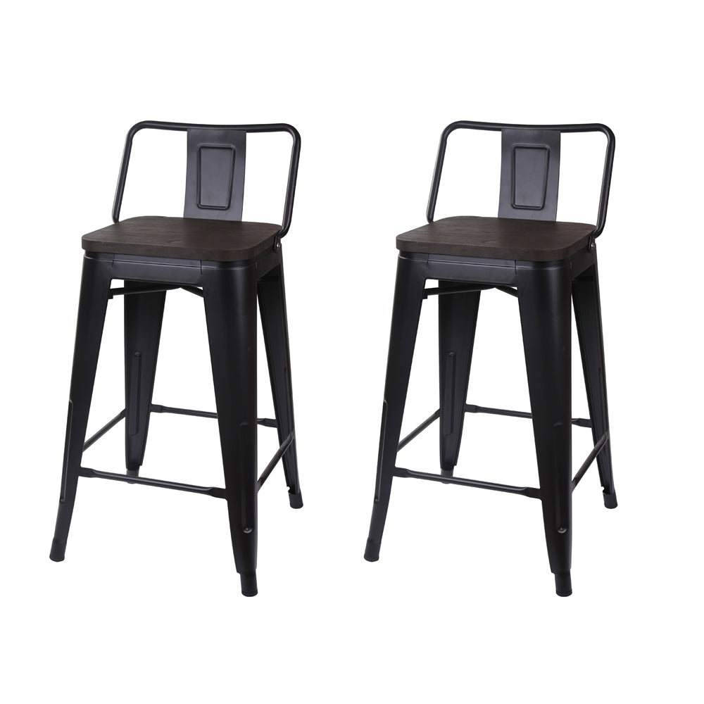 GIA 24 Inch Lowback Black Stool with Wood Seat