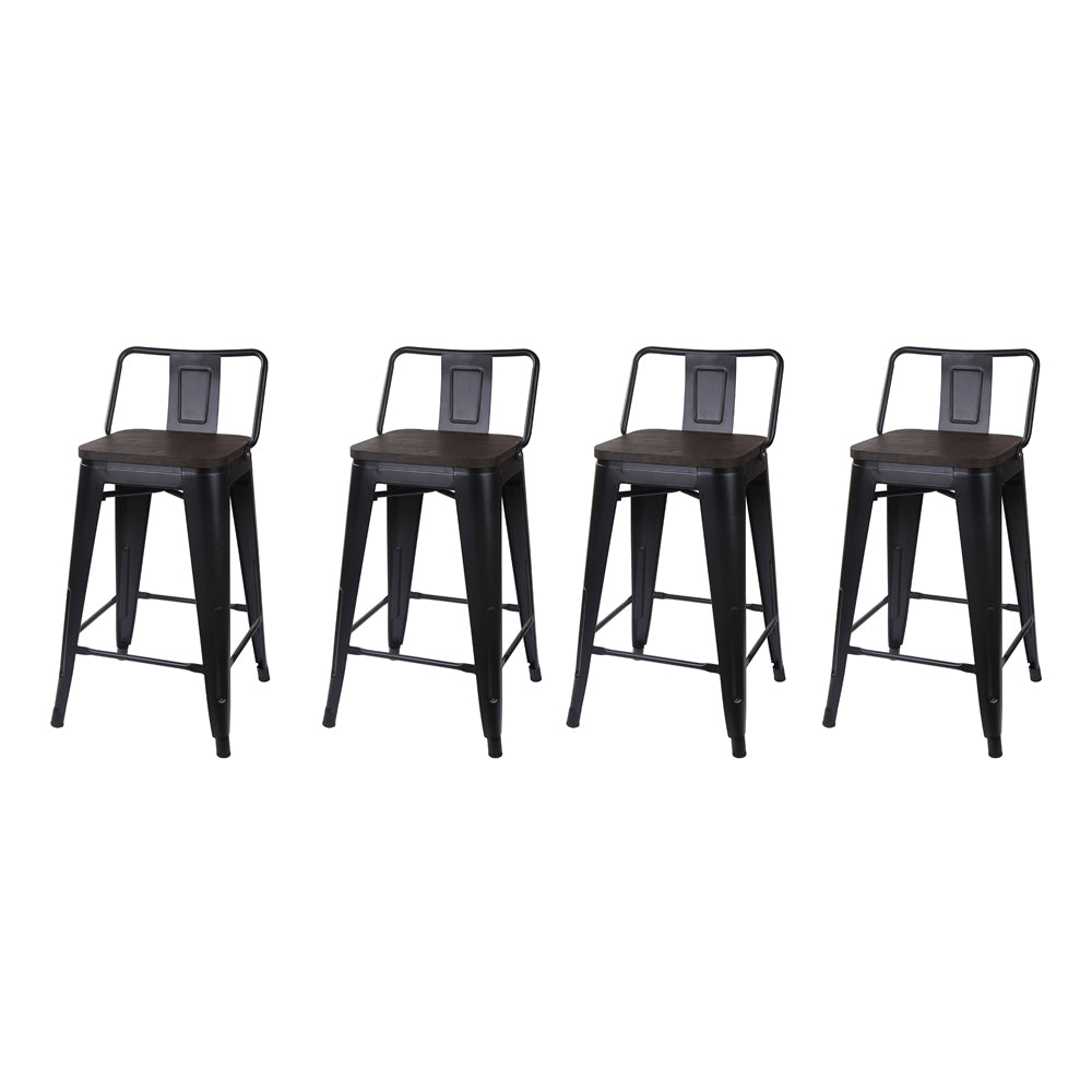 GIA 24 Inch Lowback Black Stool with Wood Seat