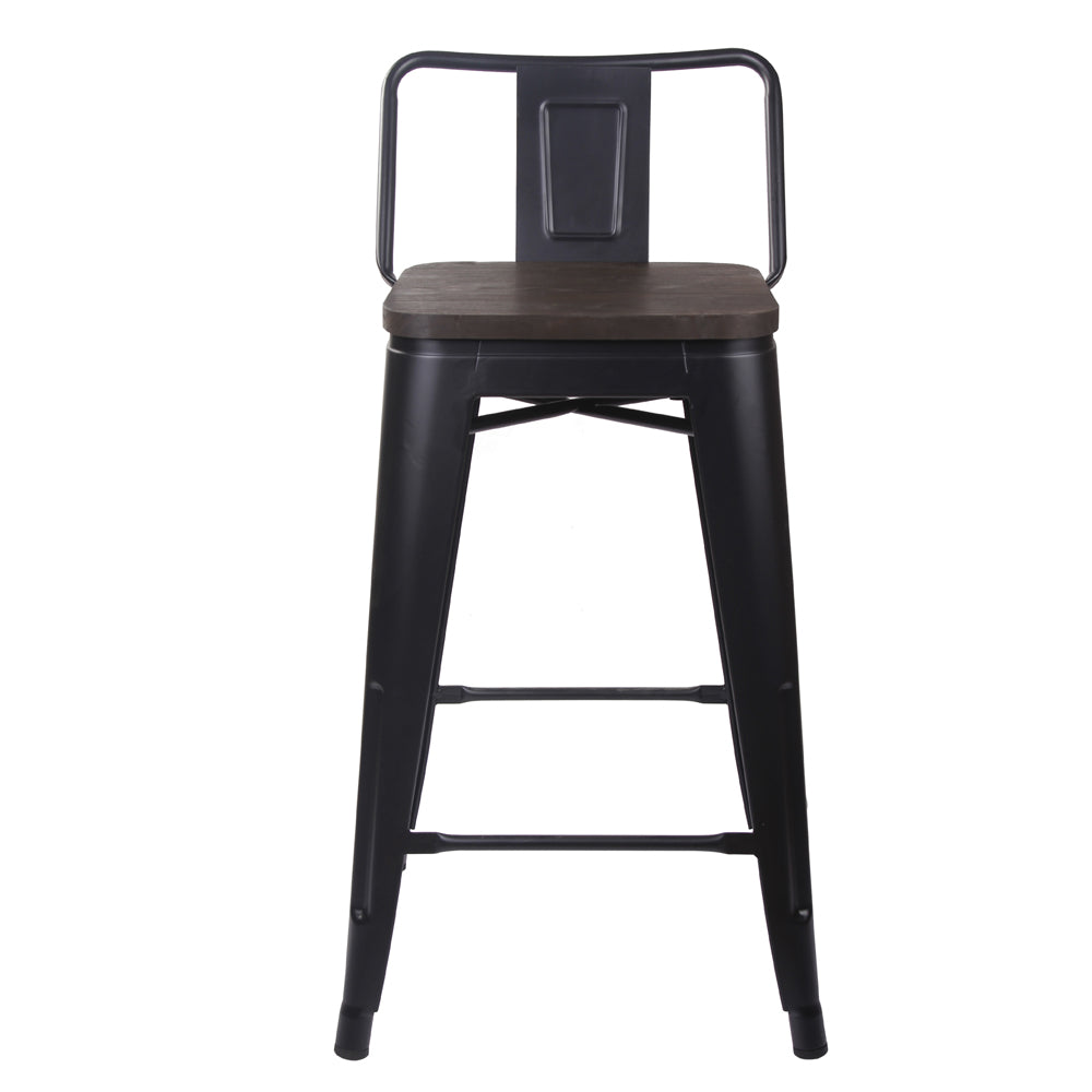 GIA 24 Inch Lowback Black Stool with Wood Seat