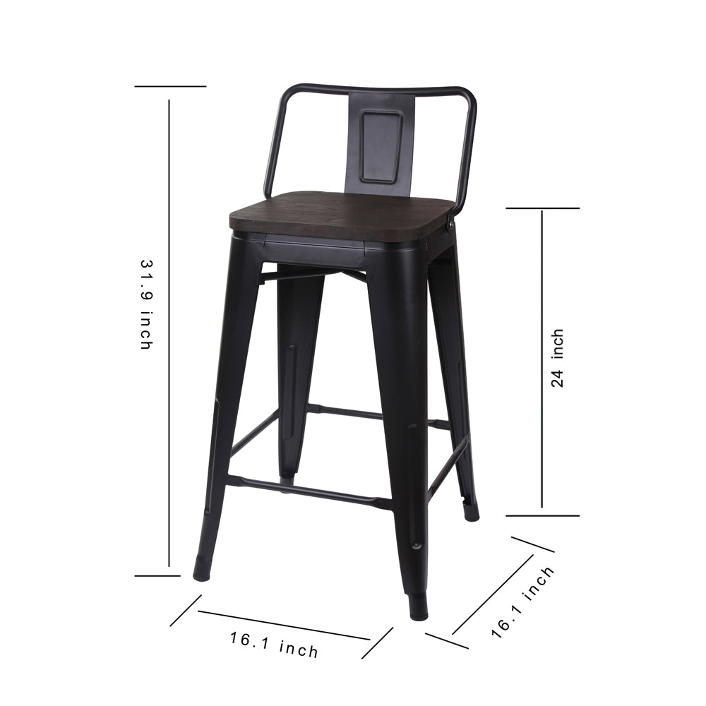 GIA 24 Inch Lowback Black Stool with Wood Seat