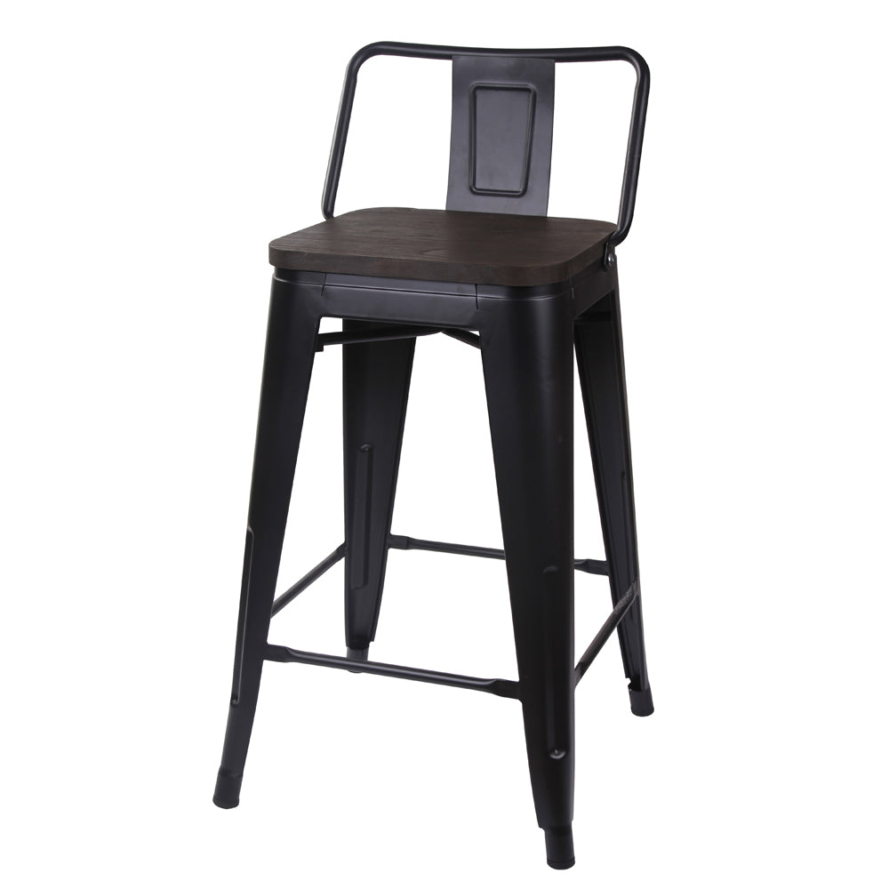 GIA 24 Inch Lowback Black Stool with Wood Seat