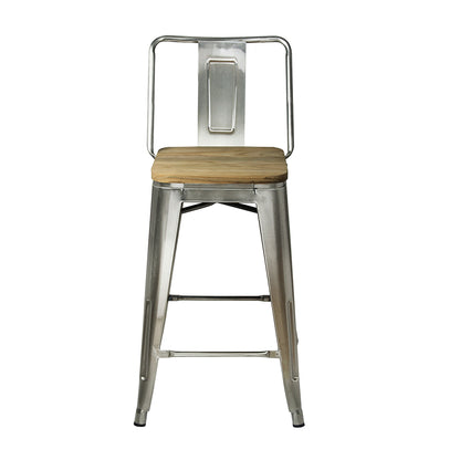 GIA Gunmetal 24 Inch High Back Metal Stool with Light Wooden Seat