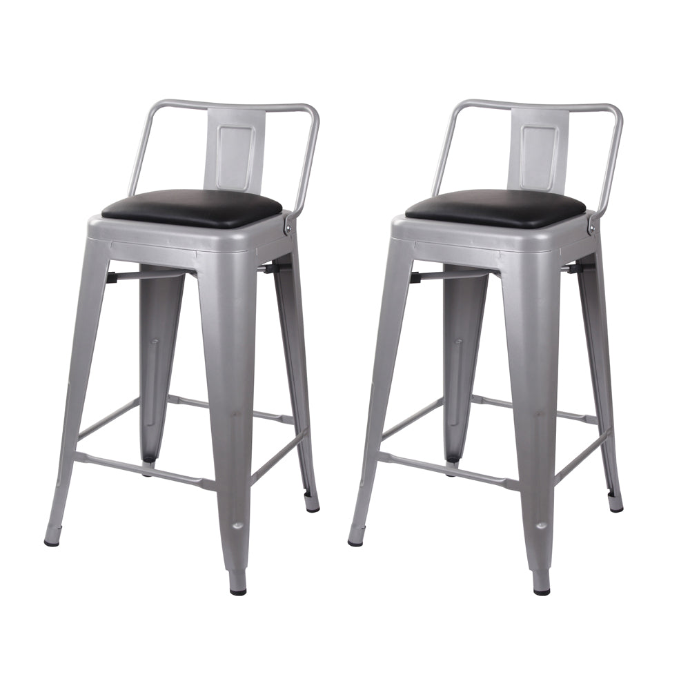 GIA 24 Inches High Back Gray Metal Stool with Black PU Seat