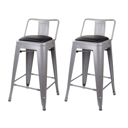 GIA 24 Inches High Back Gray Metal Stool with Black PU Seat