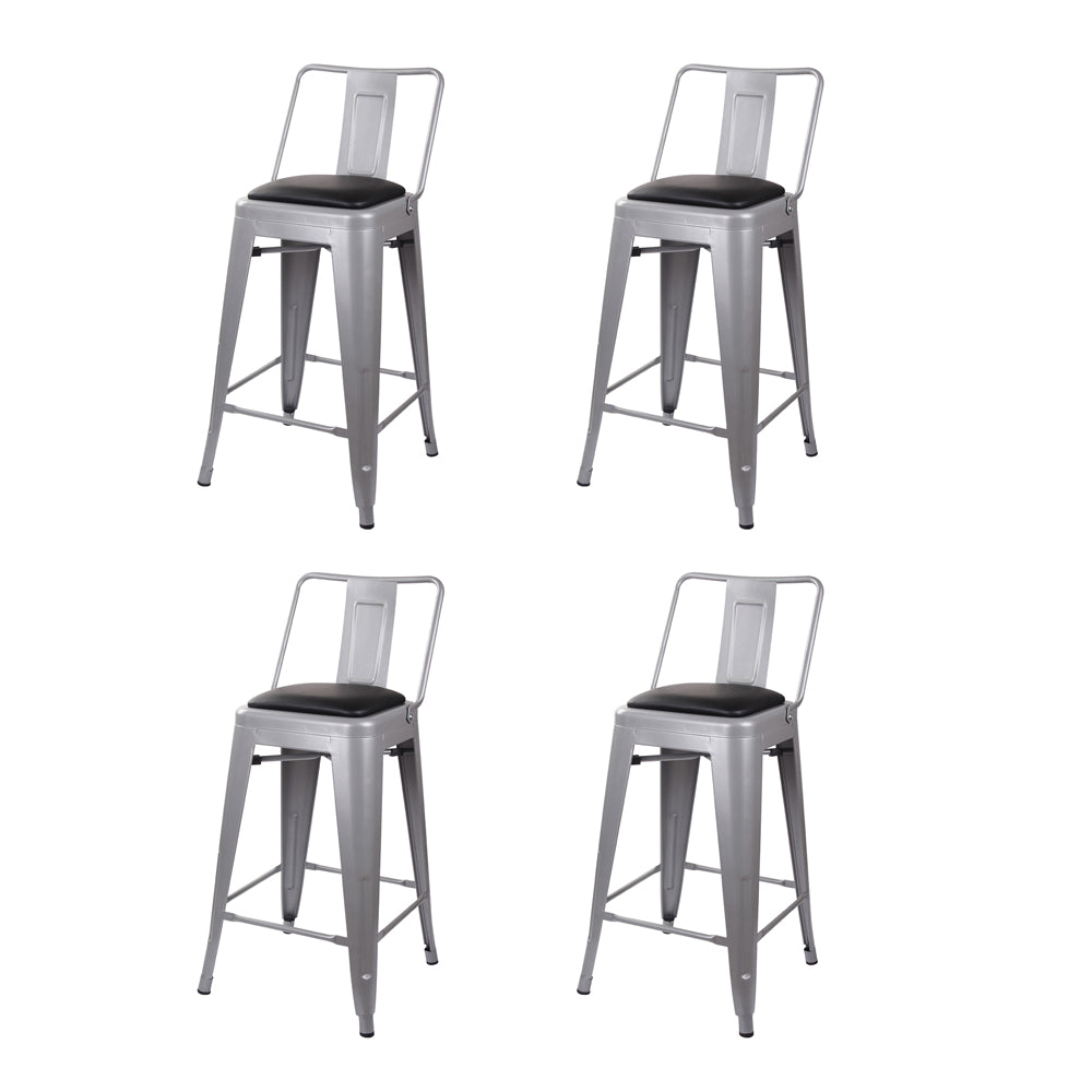 GIA 24 Inches High Back Gray Metal Stool with Black PU Seat