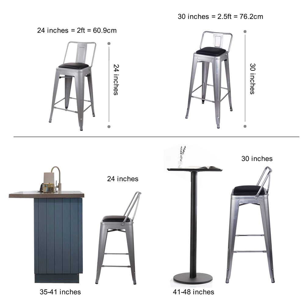 GIA 24 Inches High Back Gray Metal Stool with Black PU Seat