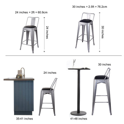 GIA 24 Inches High Back Gray Metal Stool with Black PU Seat