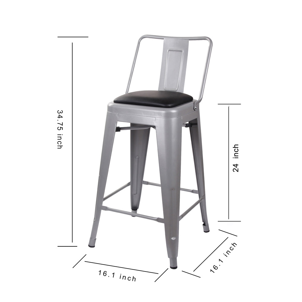 GIA 24 Inches High Back Gray Metal Stool with Black PU Seat