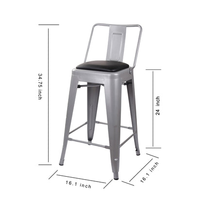 GIA 24 Inches High Back Gray Metal Stool with Black PU Seat