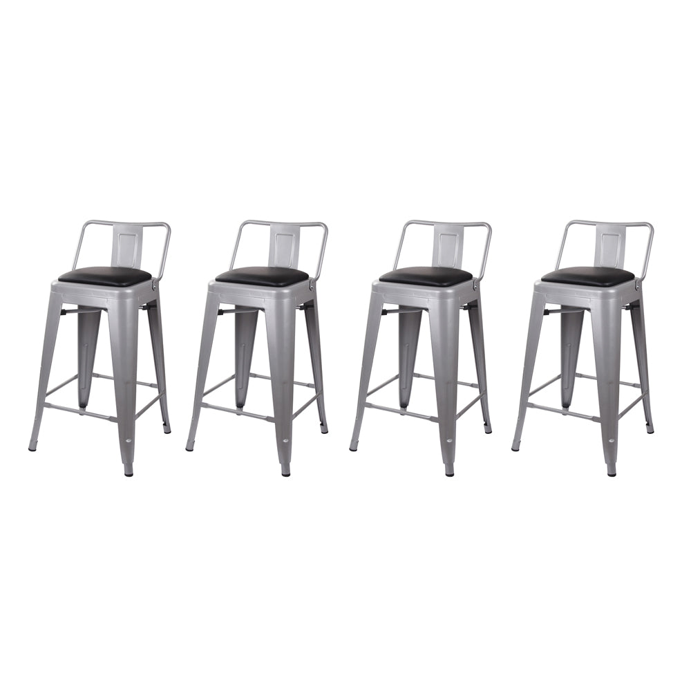 GIA 24 Inch Lowback Gray Stool with Black PU Seat