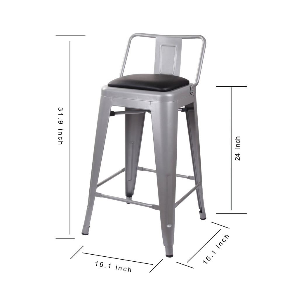 GIA 24 Inch Lowback Gray Stool with Black PU Seat