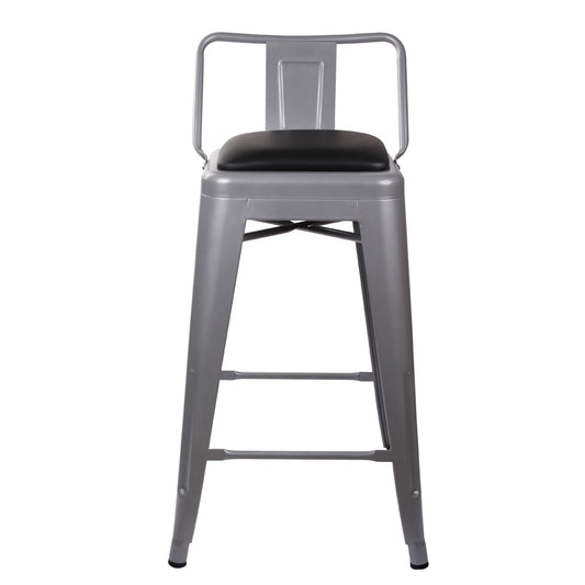 GIA 24 Inch Lowback Gray Stool with Black PU Seat