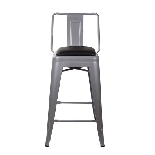 GIA 24 Inches High Back Gray Metal Stool with Black PU Seat