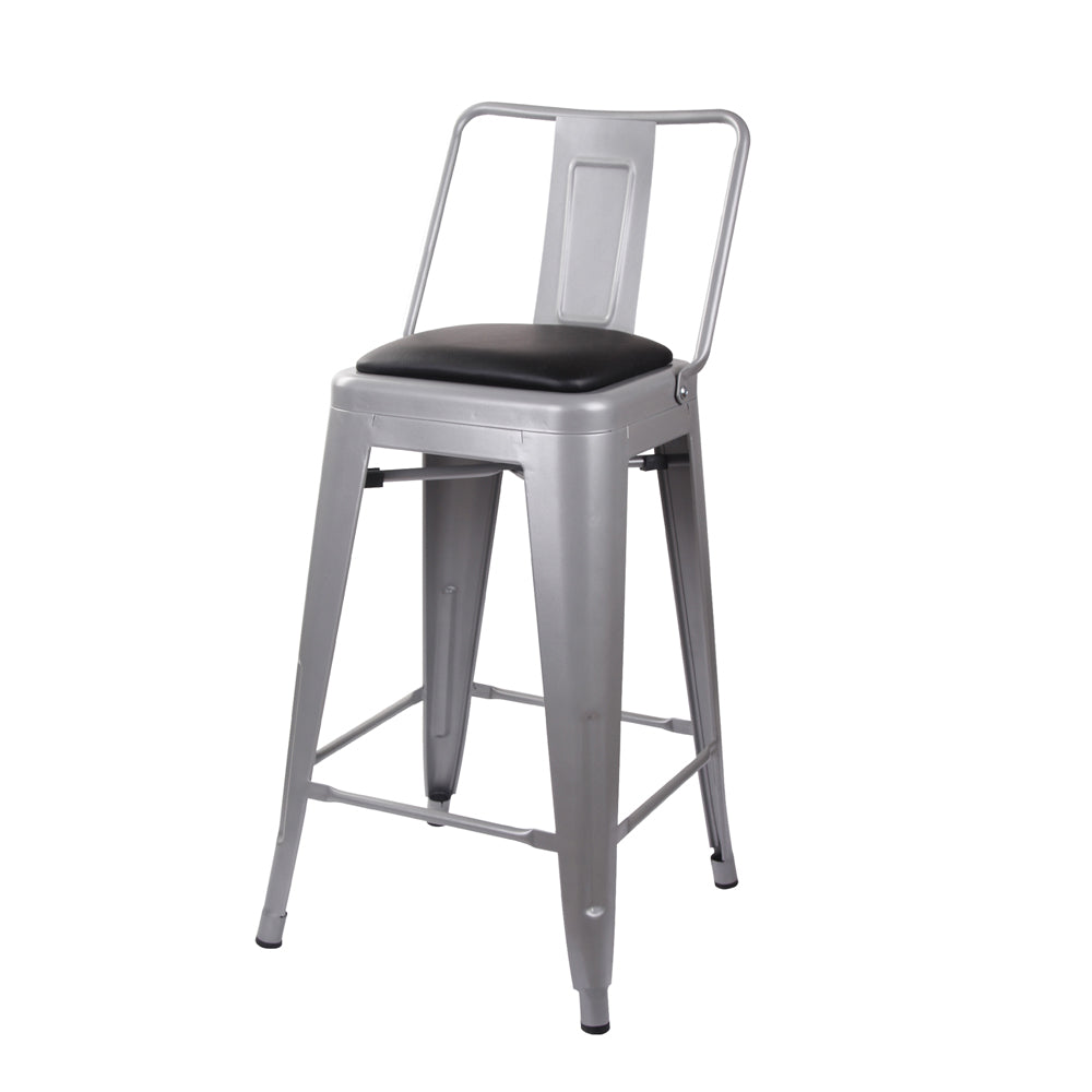 GIA 24 Inches High Back Gray Metal Stool with Black PU Seat