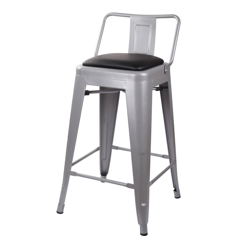 GIA 24 Inch Lowback Gray Stool with Black PU Seat