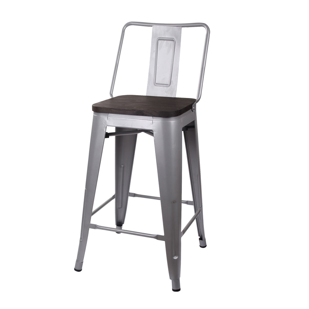 GIA 24 Inches High Back Gray Stool with Dark Wood Seat