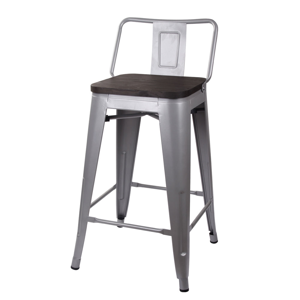 GIA 24 Inch Lowback Gray Stool with Wood Seat