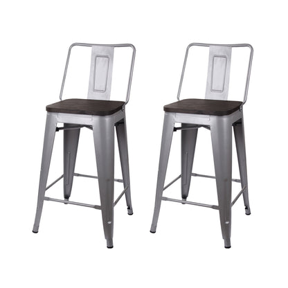 GIA 24 Inches High Back Gray Stool with Dark Wood Seat