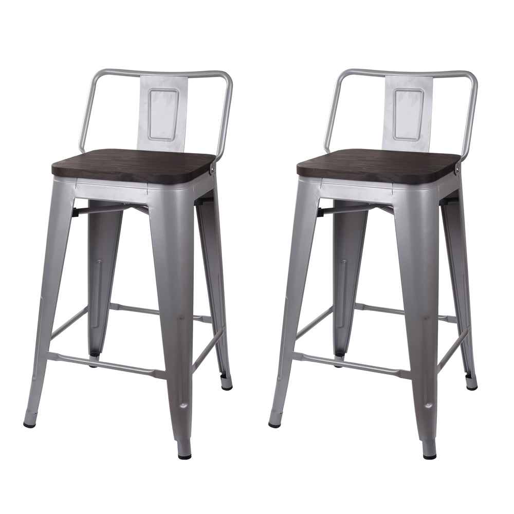 GIA 24 Inch Lowback Gray Stool with Wood Seat