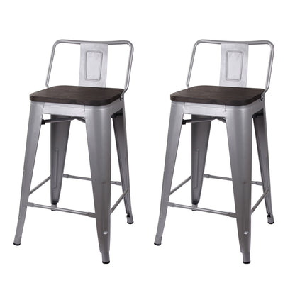 GIA 24 Inch Lowback Gray Stool with Wood Seat