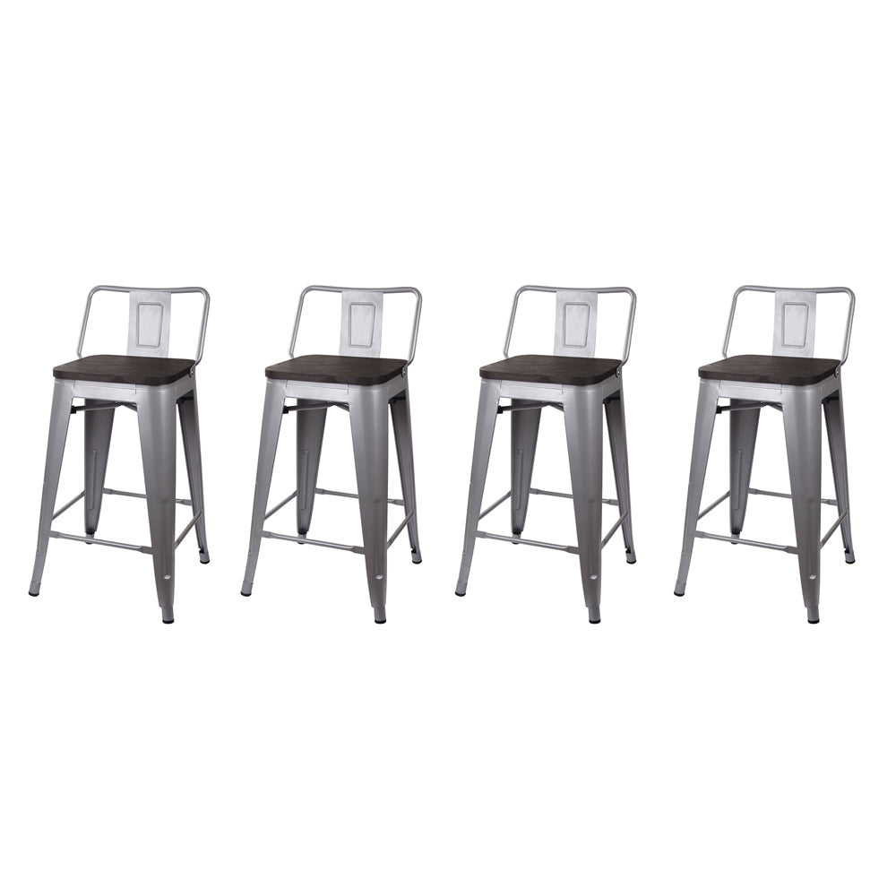 GIA 24 Inch Lowback Gray Stool with Wood Seat