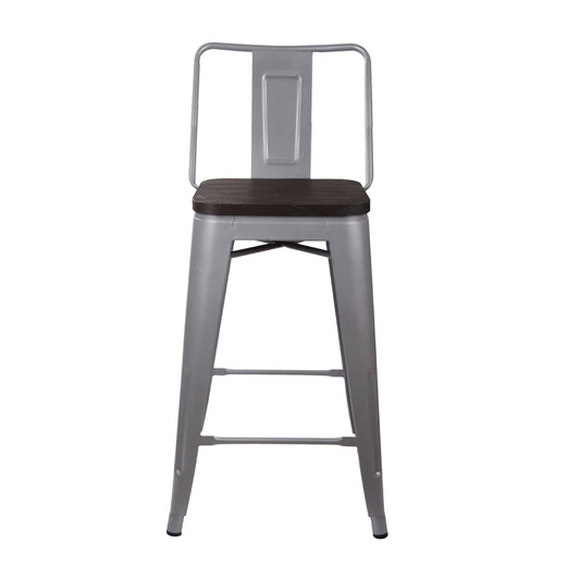 GIA 24 Inches High Back Gray Stool with Dark Wood Seat