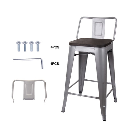 GIA 24 Inch Lowback Gray Stool with Wood Seat