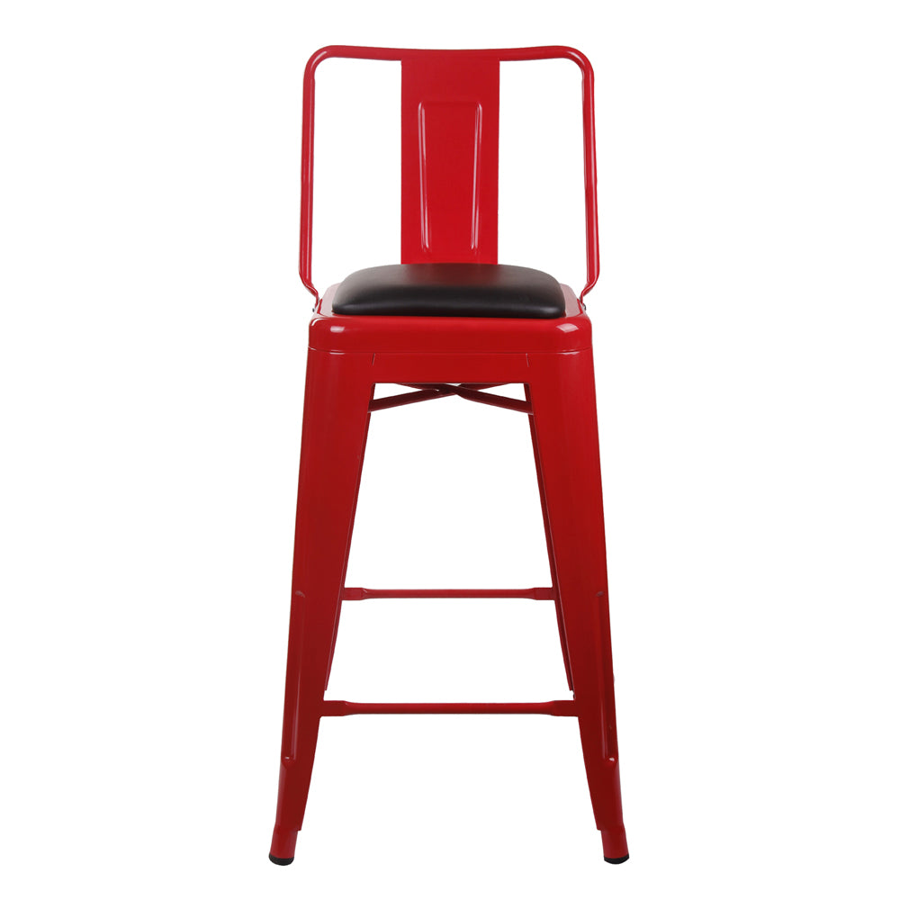 GIA 30 Inches High Back Salmon Red Metal Stool with Black PU Seat