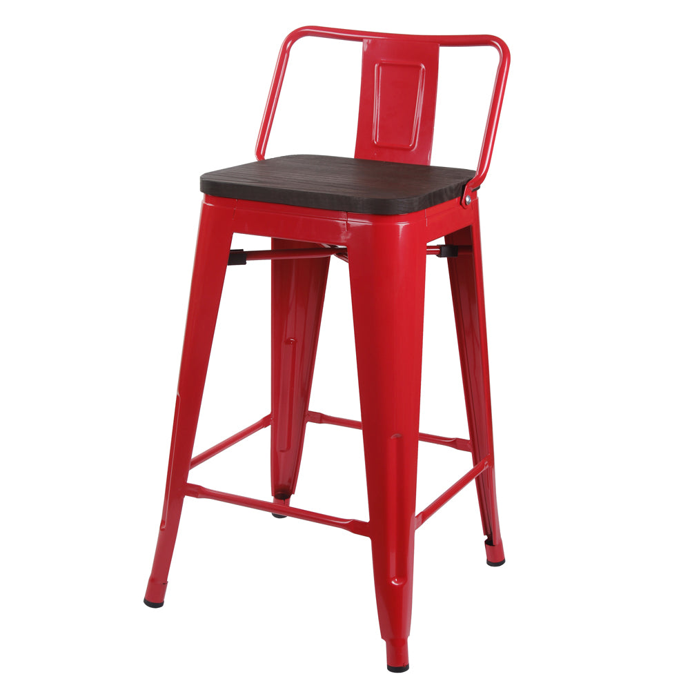 GIA 24 Inch Lowback Red Stool with Wood Seat