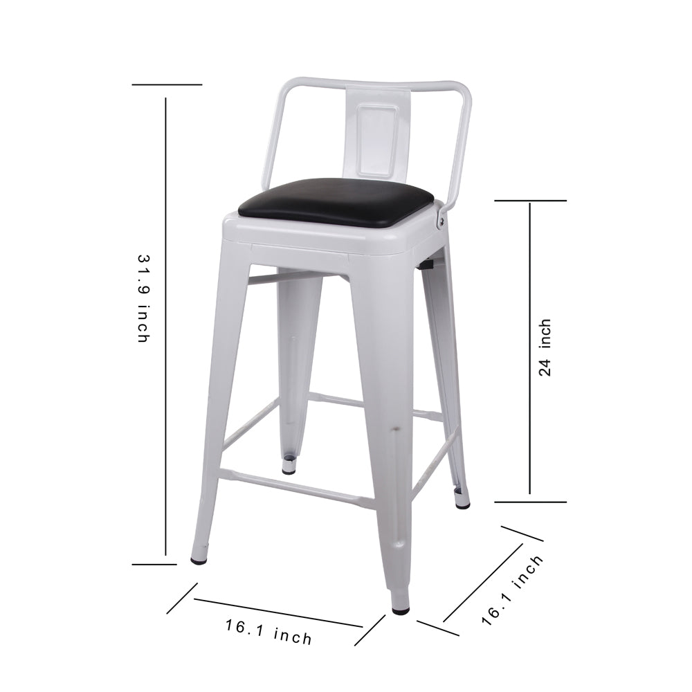 GIA 24 Inch Lowback White Stool with Black PU Seat