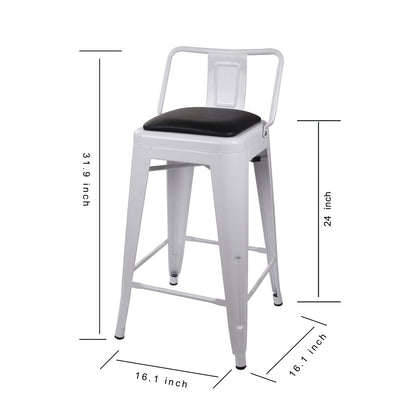 GIA 24 Inch Lowback White Stool with Black PU Seat