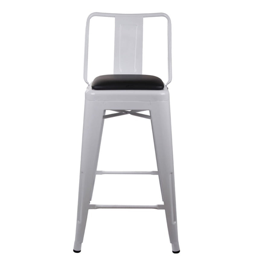 GIA 24 Inches High Back White Metal Stool with Black PU Seat