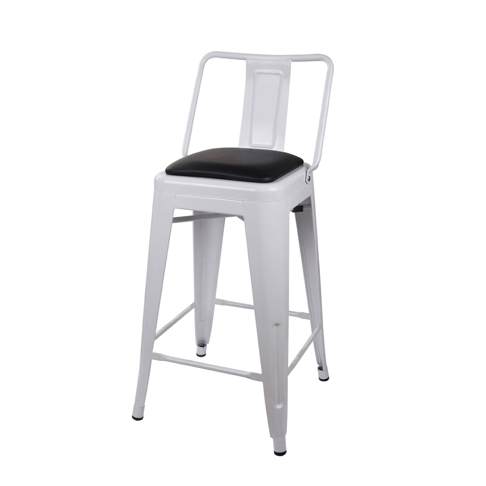 GIA 24 Inches High Back White Metal Stool with Black PU Seat
