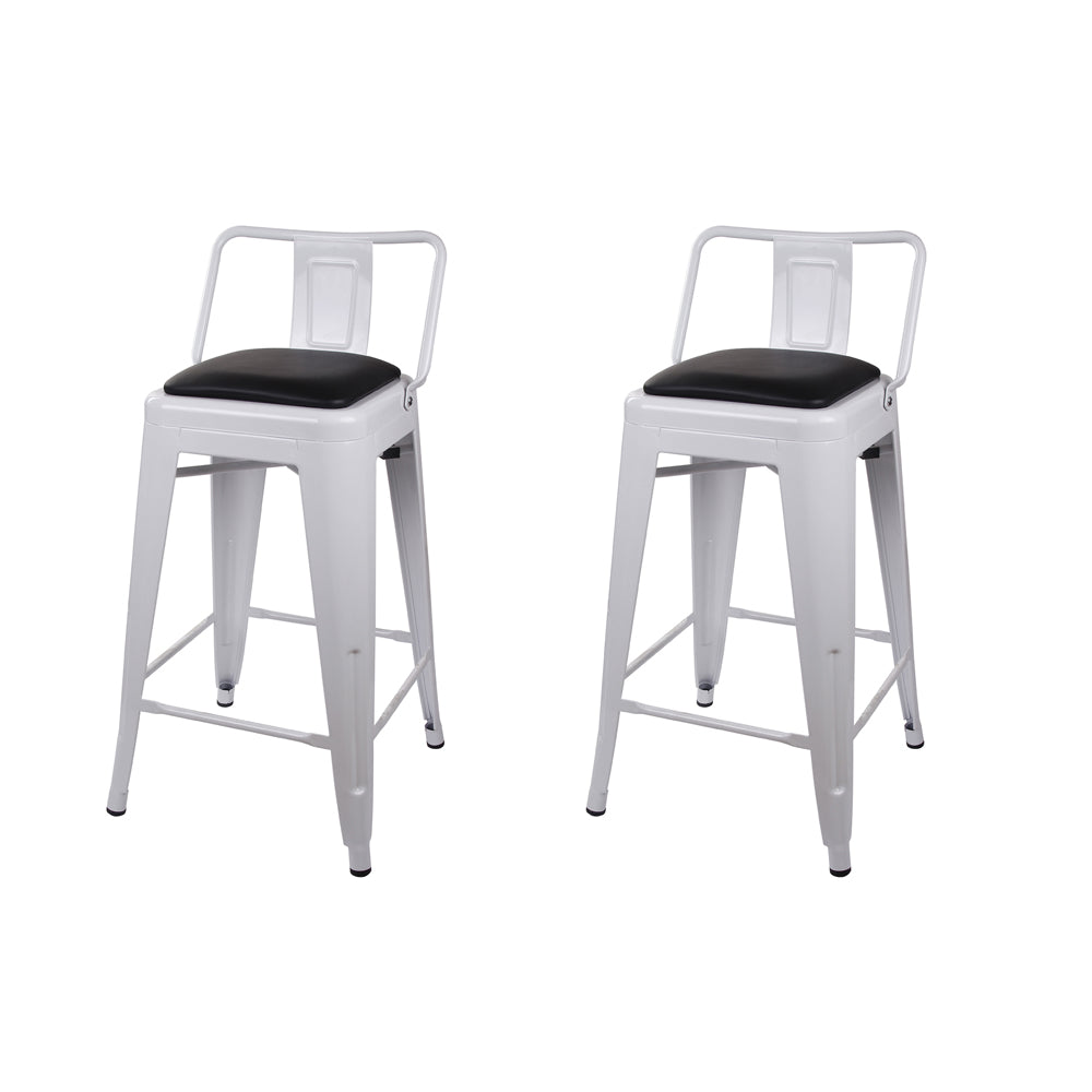 GIA 24 Inch Lowback White Stool with Black PU Seat