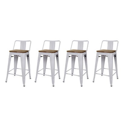 GIA 24 Inch Lowback White Stool with Wood Seat
